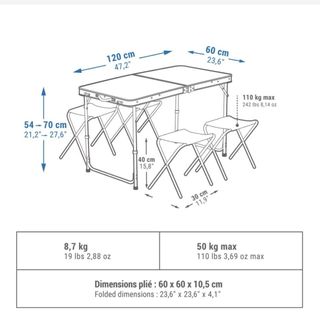 Mesa plegable camping con 4 banquetas.