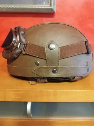 Casco Retro Vintage Cuero Gafas