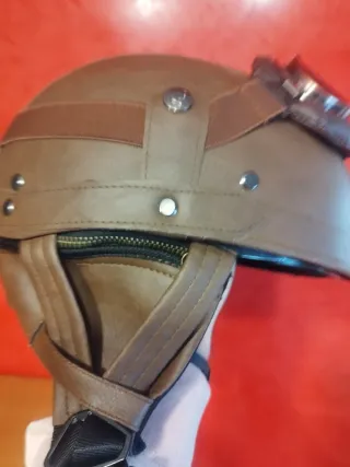 Casco Retro Vintage Cuero Gafas