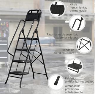 Escalera Plegable 4 Peldaños Negra
