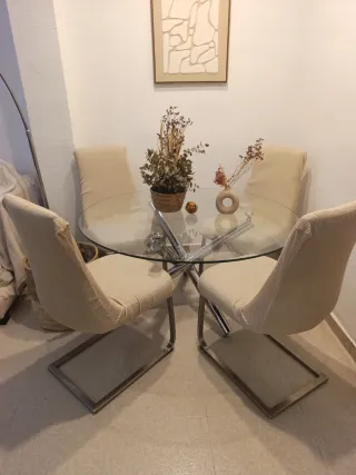 Mesa redonda cristal y aluminio