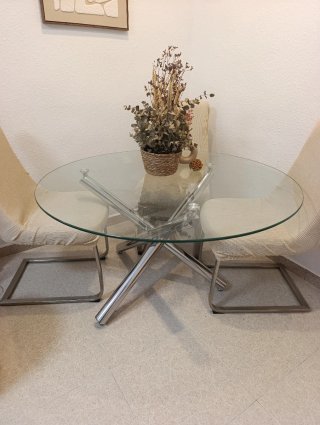 Mesa redonda cristal y aluminio