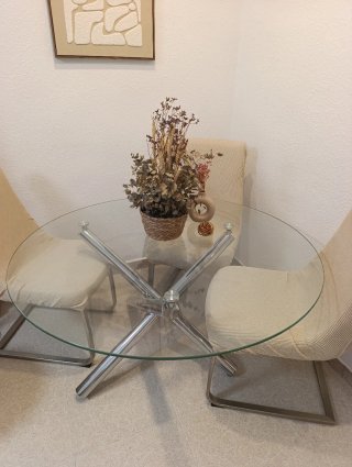 Mesa redonda cristal y aluminio