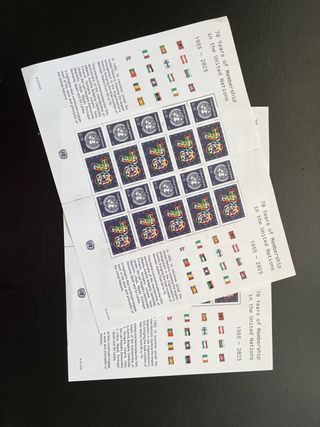 2 Hojas Sellos Naciones Unidas 70 Años