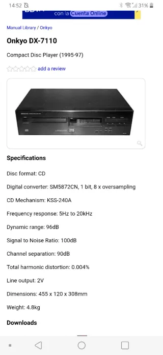Lector CD Onkyo DX-7110 Negro