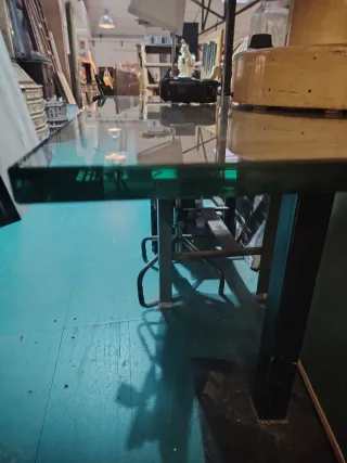 Mesa cristal y madera