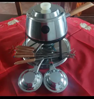 Set Fonduta Acciaio Inox e Legno