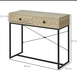 Mueble recibidor con dos cajones de madera y metal