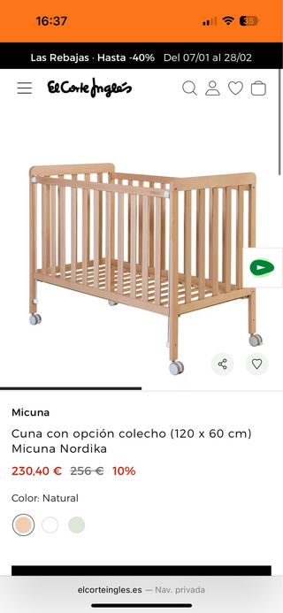 Cuna “nordik micuna”de madera y colchón ecus pingu