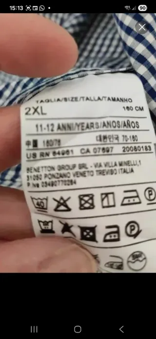Camisa Benetton cuadros chico Talla 12 años