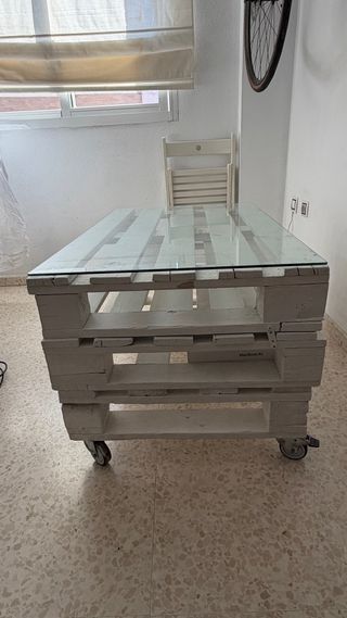 Mesa Palets Artesanal Cristal Blanca