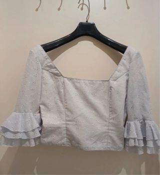 Traje dos piezas flamenca volantes azul y blanco