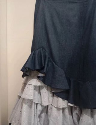 Traje dos piezas flamenca volantes azul y blanco