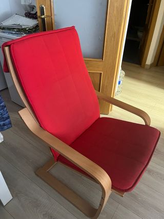 Sillón Ikea Rojo Tela y Madera