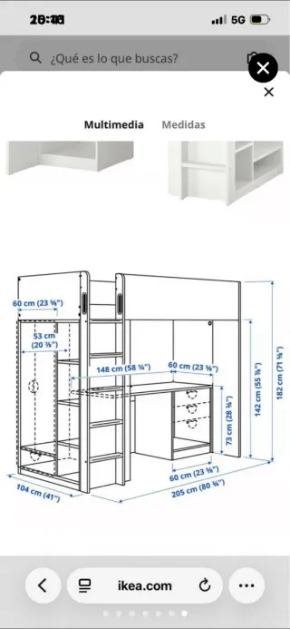 Litera con escritorio y armario