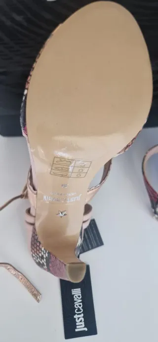 Sandalias Just Cavalli Tacón Oro y Rojo