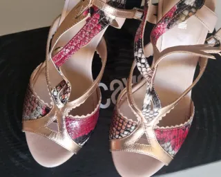 Sandalias Just Cavalli Tacón Oro y Rojo