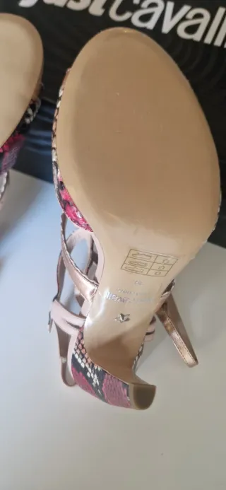 Sandalias Just Cavalli Tacón Oro y Rojo