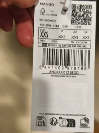 Plumífero Mango Negro Talla M