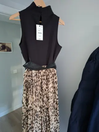 Vestido Zara Negro y Animal Print