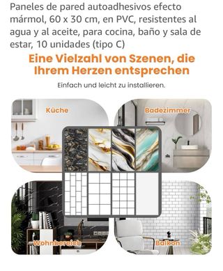 Paneles pared efecto mármol 60x30cm PVC 20 unid