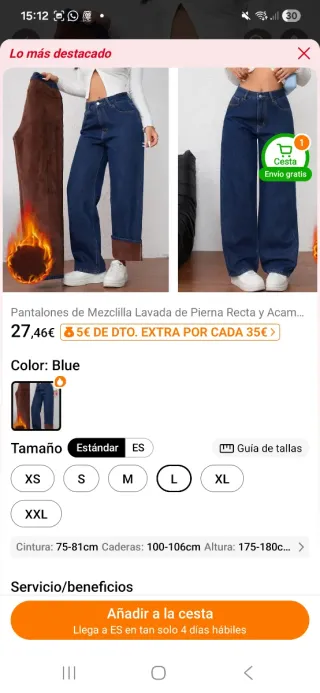 Pantalón vaquero afelpado azul talla L