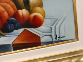 Dipinto olio natura morta zucca e uva