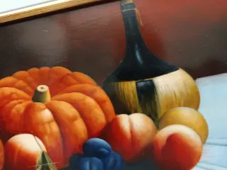 Dipinto olio natura morta zucca e uva