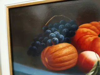 Dipinto olio natura morta zucca e uva