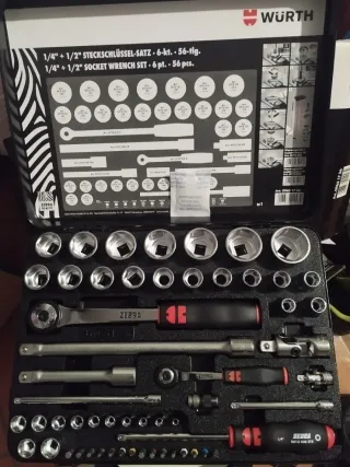 Juego Carraca y Vasos Würth 1/4 + 1/2 56 pzs