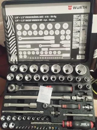 Juego Carraca y Vasos Würth 1/4 + 1/2 56 pzs