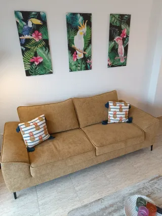 Sofá 3 plazas amarillo mostaza