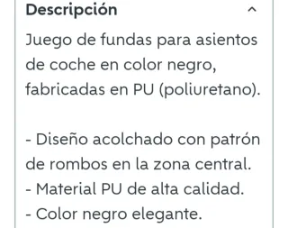 Fundas Asientos Coche PU Negro