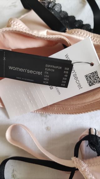 Conjunto lencería nude y encaje negro Talla S