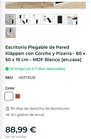 Escritorio Plegable Pared PremiumXL Blanco