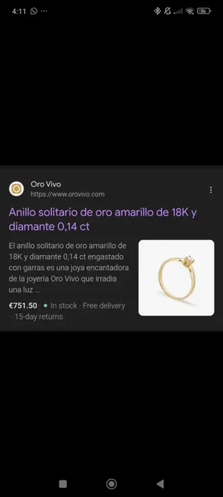 Anillo Diamante 0.14 Ct Oro 18k "Oro Vivo"