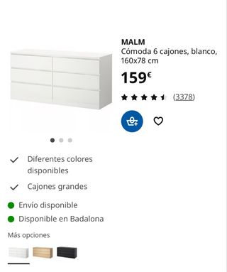 Cómoda MALM 6 cajones blanca 160x78