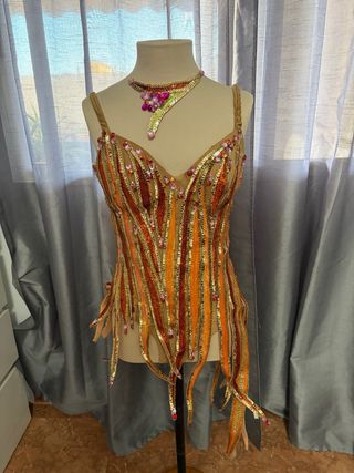 Traje Carnaval Lentejuelas Naranja Dorado