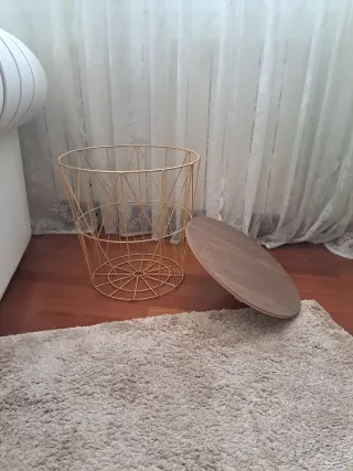 Tavolo Ausiliare / Cesto in Legno e Metallo