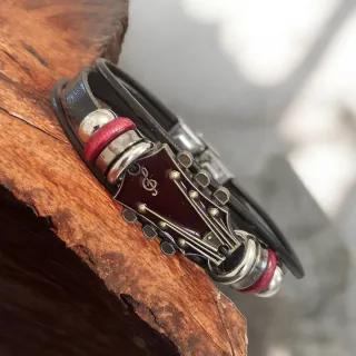 Pulsera cuero sintético guitarra roja
