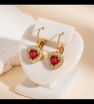 Pendientes Corazón Oro 18klt Rojo