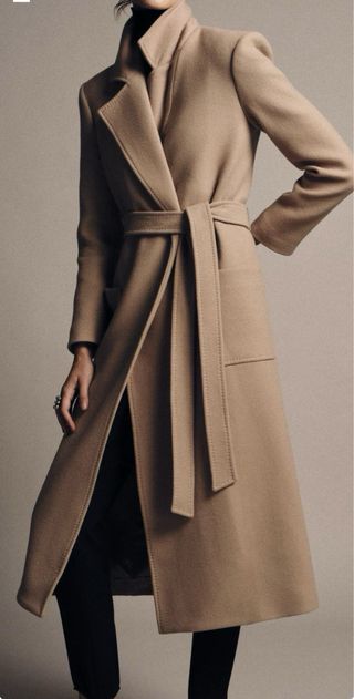 Abrigo largo lana beige y negro