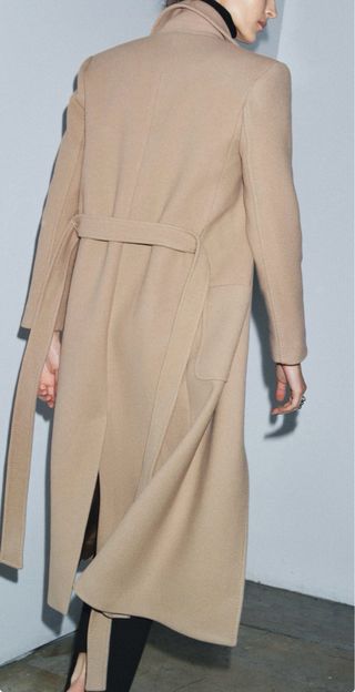 Abrigo largo lana beige y negro