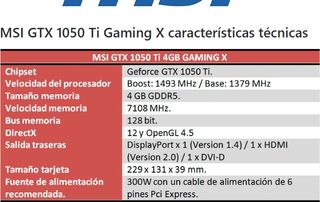 MSI GTX 1050 Ti 4GB Gaming X Tarjeta Gráfica