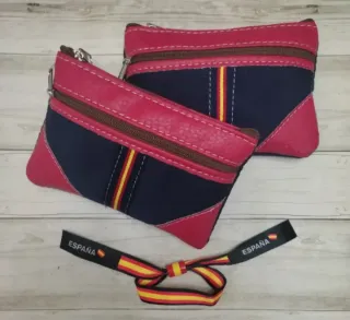 OFERTA! MONEDERO LONA/ PIEL AZUL Y ROSA + REGALO P