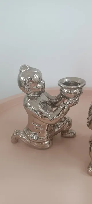 2 Portavelas Chinos Cerámica Plata