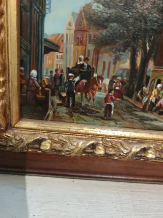 Dipinto olio su tavola con cornice radica