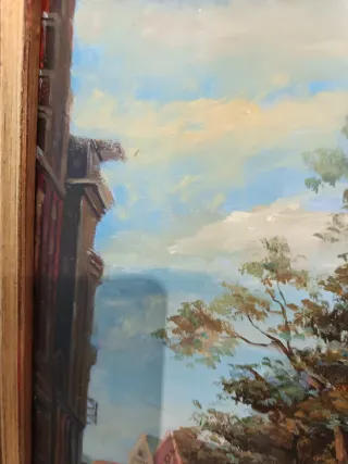 Dipinto olio su tavola con cornice radica