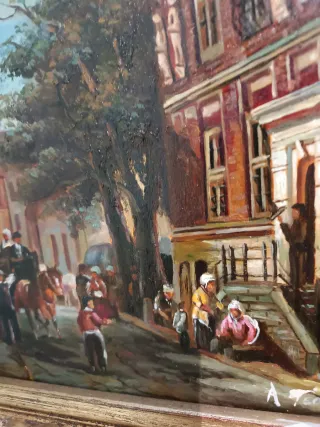 Dipinto olio su tavola con cornice radica