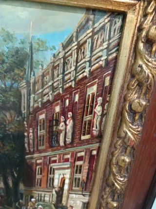 Dipinto olio su tavola con cornice radica